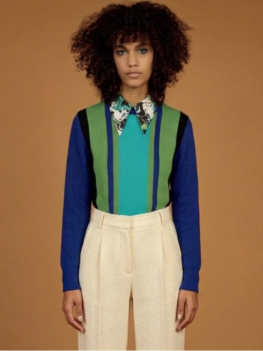 M MISSONI Striped Colourblock Wool Crew neck Sweater Size 38 Pit to pit 20”